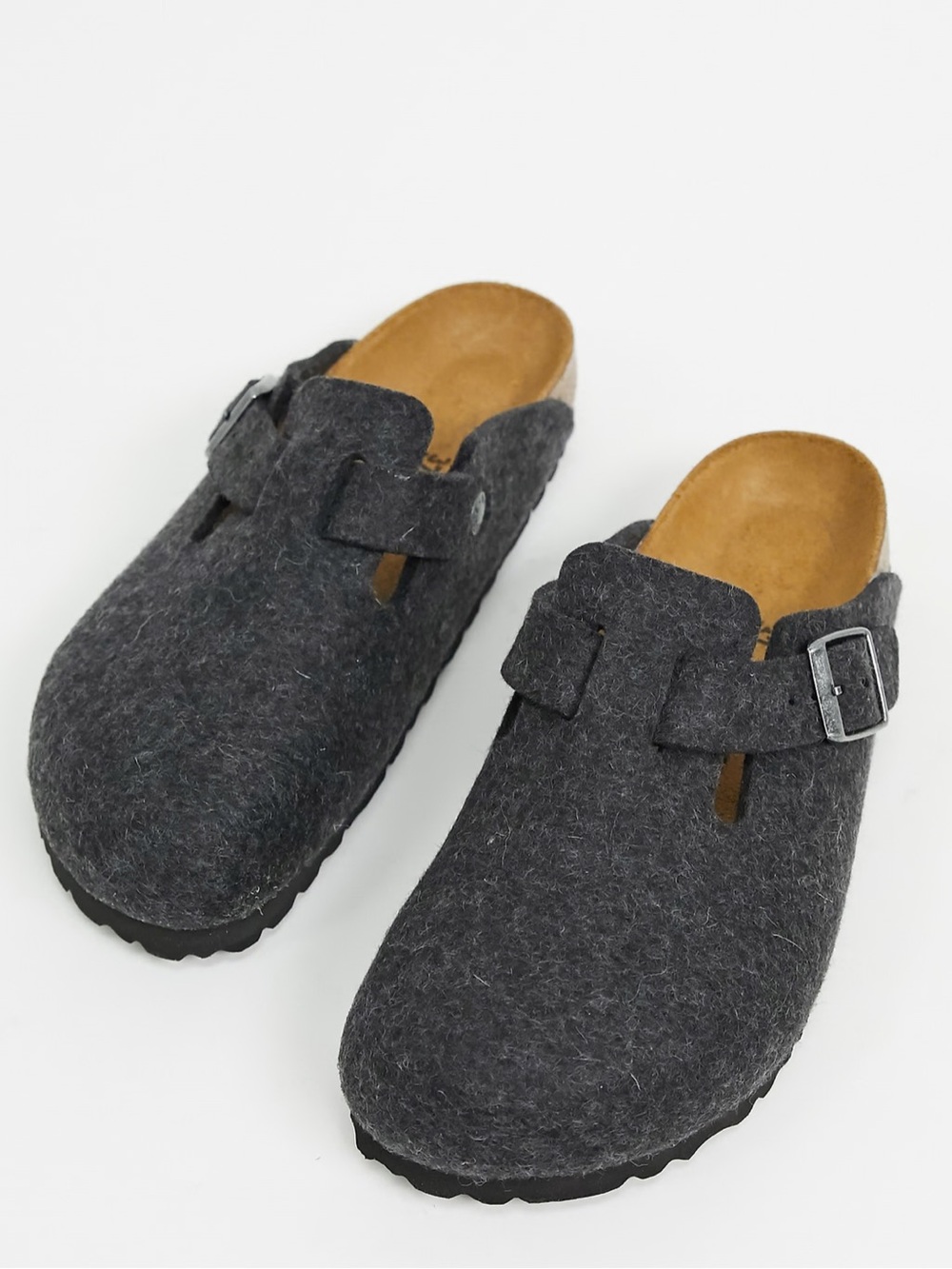 Birkenstock Boston women size 7 wool Felt Clog Mule in Charcoal Gray with Buckle